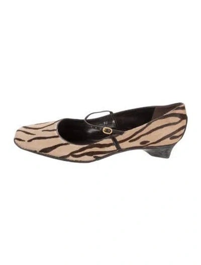 Pre-owned Kate Spade Ponyhair Animal Print Mules In Brown