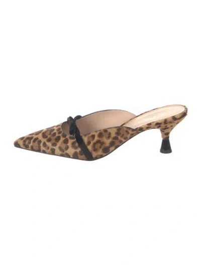 Pre-owned Kate Spade Ponyhair Animal Print Mules In Brown