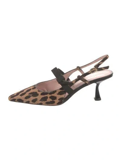 Pre-owned Kate Spade Ponyhair Animal Print Slingback Pumps In Brown