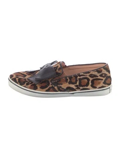 Pre-owned Kate Spade Ponyhair Animal Print Sneakers In Brown