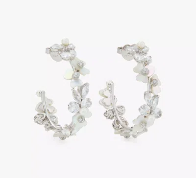 Kate Spade Precious Pansy Hoops In Cream/silver