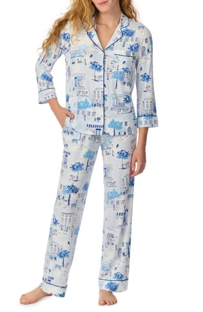 Kate Spade Print Crop Pajamas In Blue