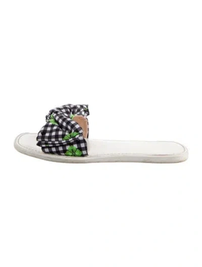 Pre-owned Kate Spade Printed Bow Accents Slides In White