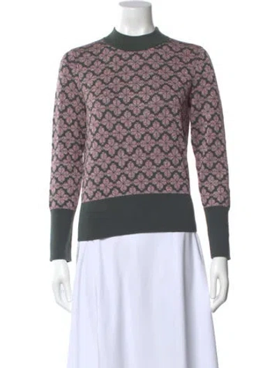 Pre-owned Kate Spade Printed Crew Neck Sweater In Green