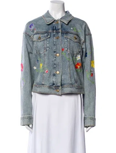 Pre-owned Kate Spade Printed Denim Jacket In Blue