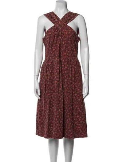 Pre-owned Kate Spade Printed Midi Length Dress In Burgundy