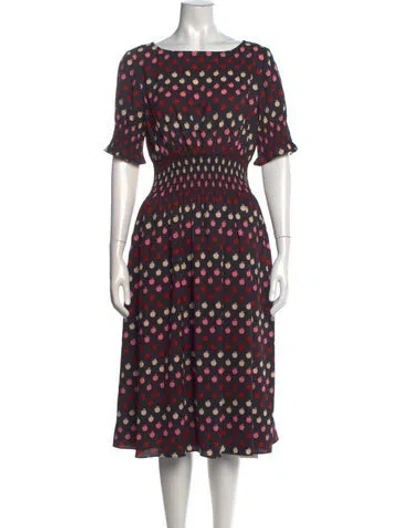 Pre-owned Kate Spade Printed Midi Length Dress W/ Tags In Black