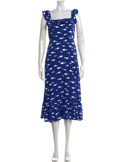 Pre-owned Kate Spade Printed Midi Length Dress W/ Tags In Blue