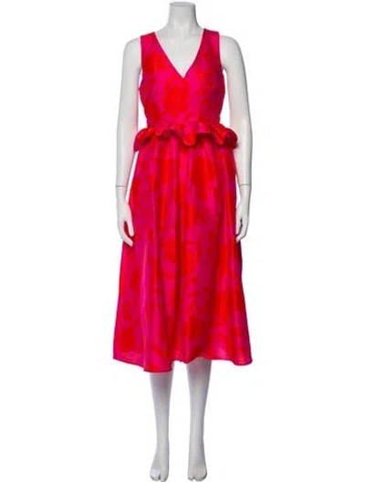 Pre-owned Kate Spade Printed Midi Length Dress W/ Tags In Red