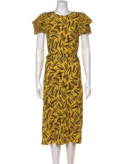 Pre-owned Kate Spade Printed Midi Length Dress In Yellow