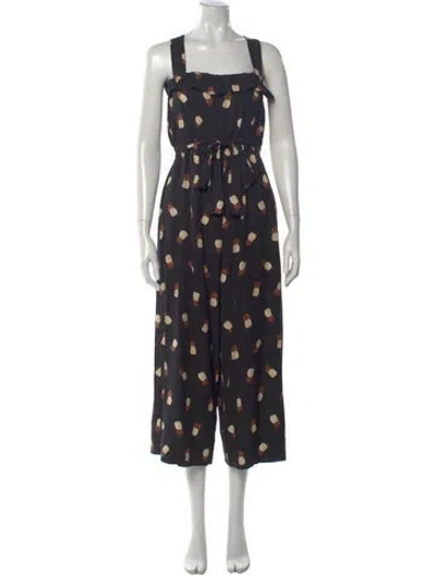 Pre-owned Kate Spade Printed Square Neckline Jumpsuit In Black