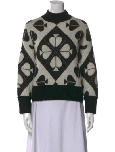 Pre-owned Kate Spade Printed Turtleneck Sweater In White