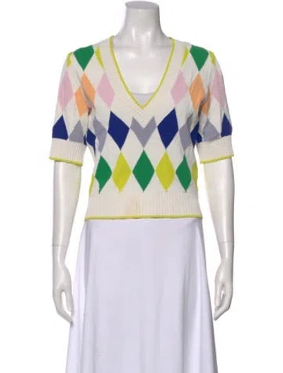 Pre-owned Kate Spade Printed V-neck Sweater In Multi