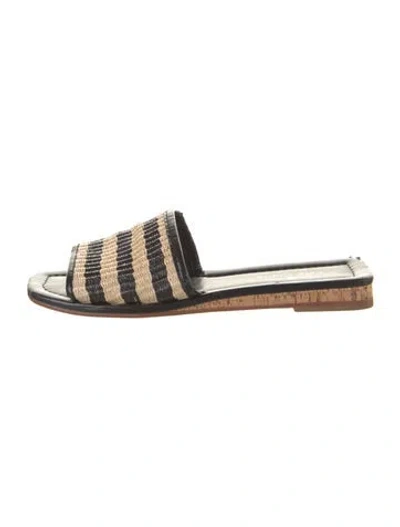 Pre-owned Kate Spade Raffia Striped Slides In Black/neutrals