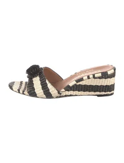 Pre-owned Kate Spade Raffia Striped Slides In Neutral
