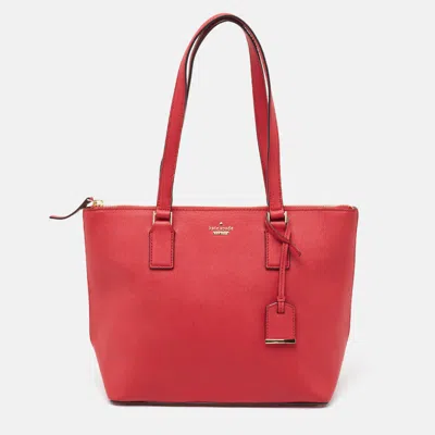 Pre-owned Kate Spade Red Saffiano Leather Small Lucie Tote