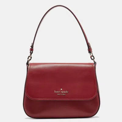 Pre-owned Kate Spade Red Saffiano Leather Staci Flap Shoulder Bag