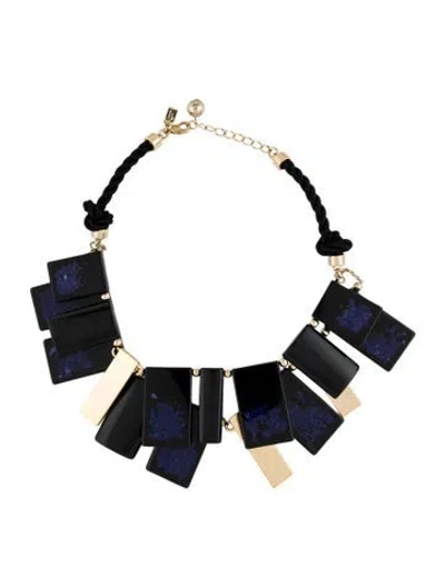 Pre-owned Kate Spade Resin & Cord 'clean Break' Collar Necklace, 17" In Black/blue