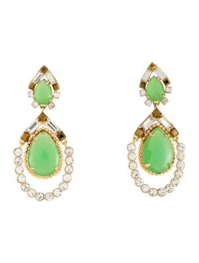 Pre-owned Kate Spade Resin & Crystal Chandelier Drop Earrings In Clear/green