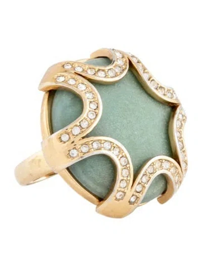 Pre-owned Kate Spade Resin & Crystal Cocktail Ring In Clear/green