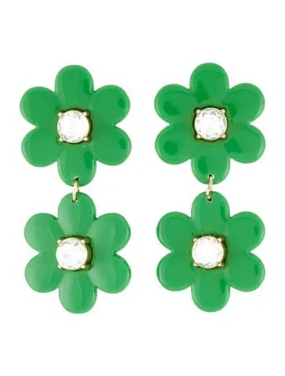 Pre-owned Kate Spade Resin & Crystal Flower Drop Earrings In Green