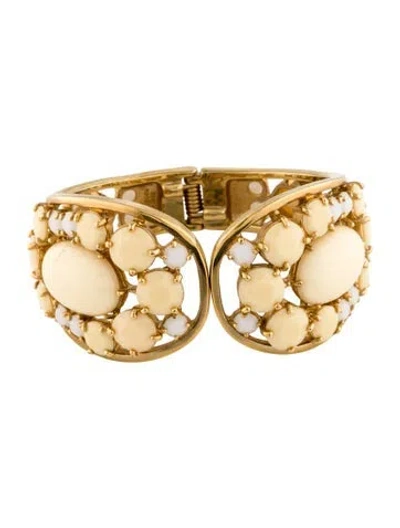 Pre-owned Kate Spade Resin & Crystal Open Hinge Cuff Bracelet, 6.5" In Multicolor