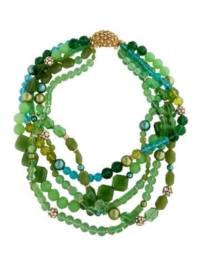 Pre-owned Kate Spade Resin, Bead, Crystal, & Faux Pearl Chunky Turtle Multistrand Collar Necklace, 24" In Blue/green/yellow