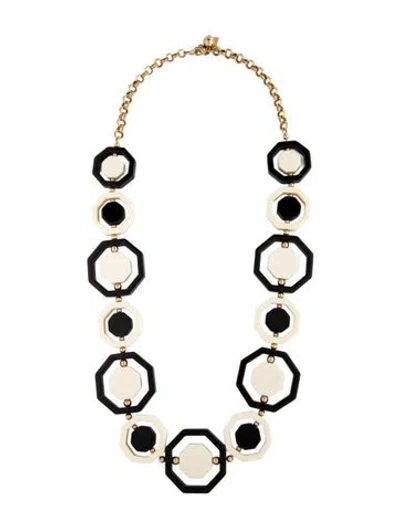 Pre-owned Kate Spade Resin Octagonal Long Necklace, 34" In Black/white