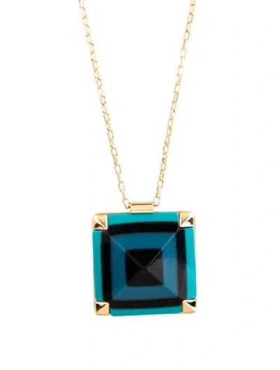 Pre-owned Kate Spade Resin Square Pendant Necklace, 31" In Blue
