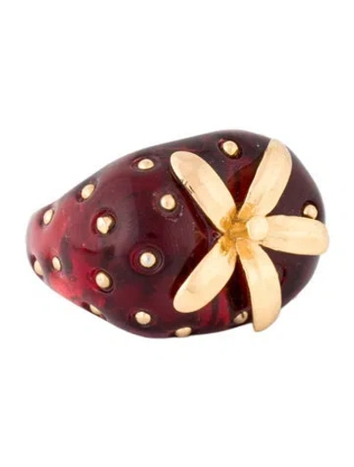 Pre-owned Kate Spade Resin Tutti Fruity Strawberry Ring In Multi