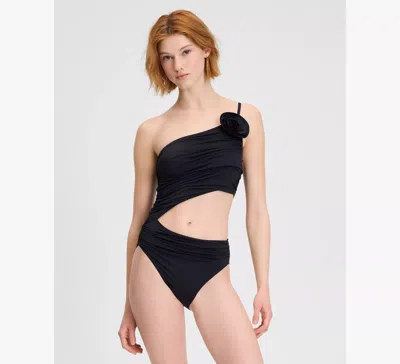 Kate Spade Rose One Shoulder One Piece In Black