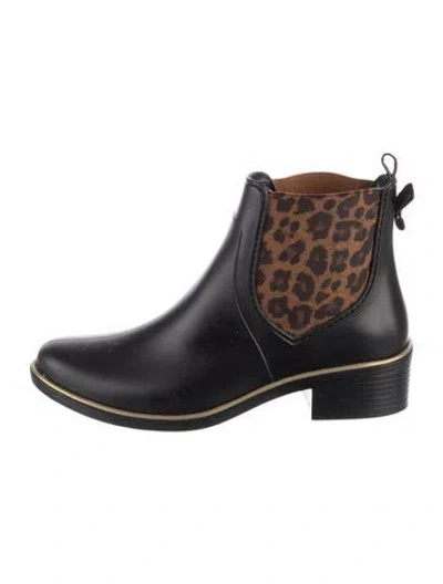 Pre-owned Kate Spade Rubber Animal Print Chelsea Boots In Black