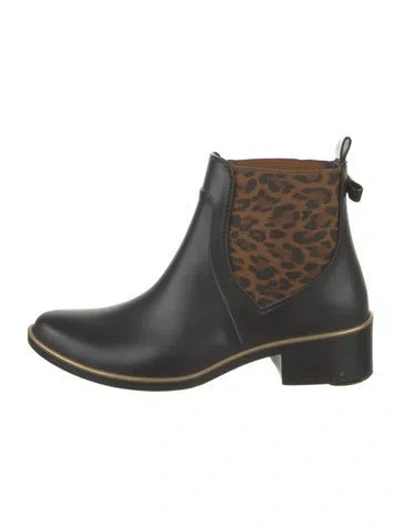 Pre-owned Kate Spade Rubber Animal Print Chelsea Boots In Black