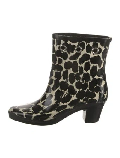 Pre-owned Kate Spade Rubber Animal Print Rain Boots In Black