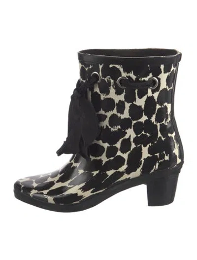 Pre-owned Kate Spade Rubber Animal Print Rain Boots In Black