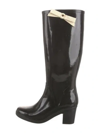Pre-owned Kate Spade Rubber Bow Accents Boots In Black