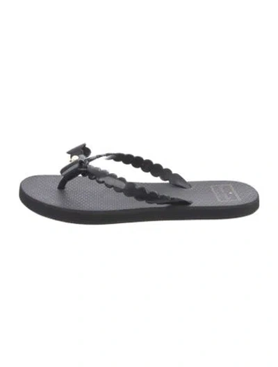 Pre-owned Kate Spade Rubber Bow Accents Flip Flops In Black