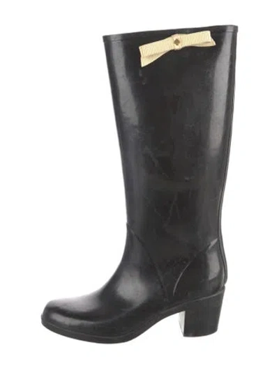 Pre-owned Kate Spade Rubber Bow Accents Rain Boots In Black