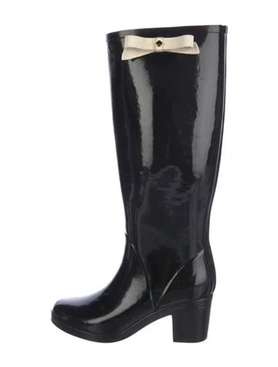 Pre-owned Kate Spade Rubber Bow Accents Rain Boots In Black