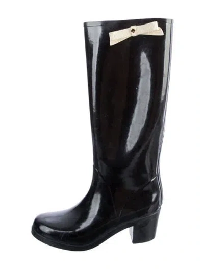 Pre-owned Kate Spade Rubber Bow Accents Rain Boots In Black