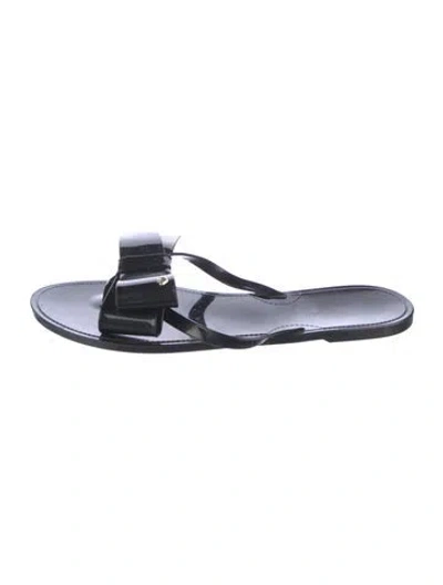 Pre-owned Kate Spade Rubber Bow Accents Slides In Black