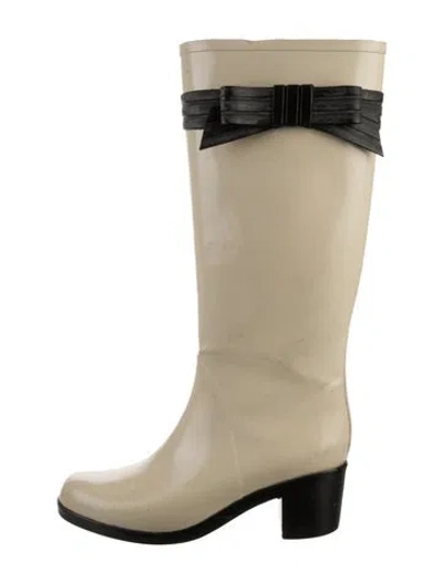 Pre-owned Kate Spade Rubber Colorblock Pattern Rain Boots In Neutral