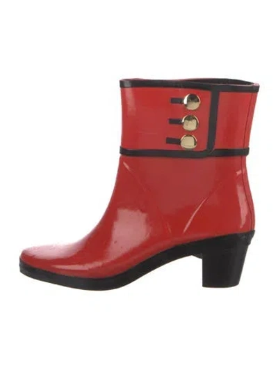 Pre-owned Kate Spade Rubber Colorblock Pattern Rain Boots In Red