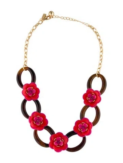 Pre-owned Kate Spade Rubber, Crystal & Resin Rosy Posey Collar Necklace, 20.5"