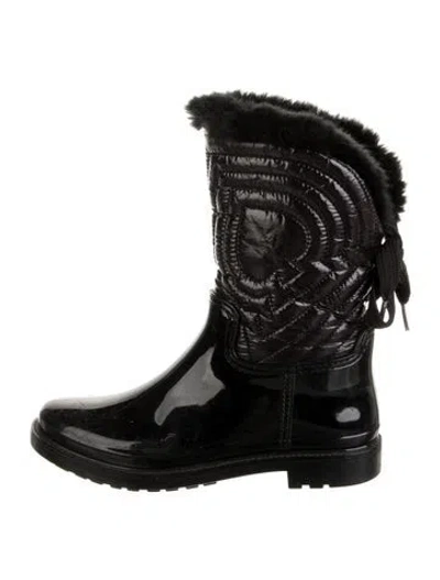 Pre-owned Kate Spade Rubber Faux Fur Trim Rain Boots In Black