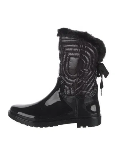 Pre-owned Kate Spade Rubber Faux Fur Trim Rain Boots In Black