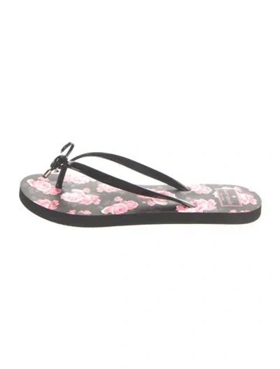 Pre-owned Kate Spade Rubber Floral Print Flip Flops In Black