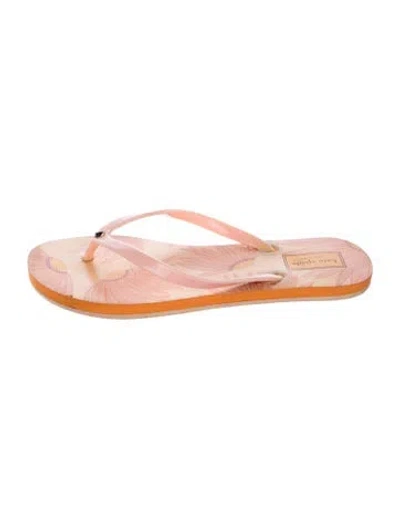 Pre-owned Kate Spade Rubber Floral Print Flip Flops In Orange