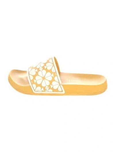 Pre-owned Kate Spade Rubber Floral Print Slides In Yellow