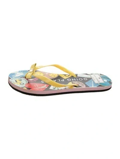 Pre-owned Kate Spade Rubber Graphic Print Flip Flops In Multicolor